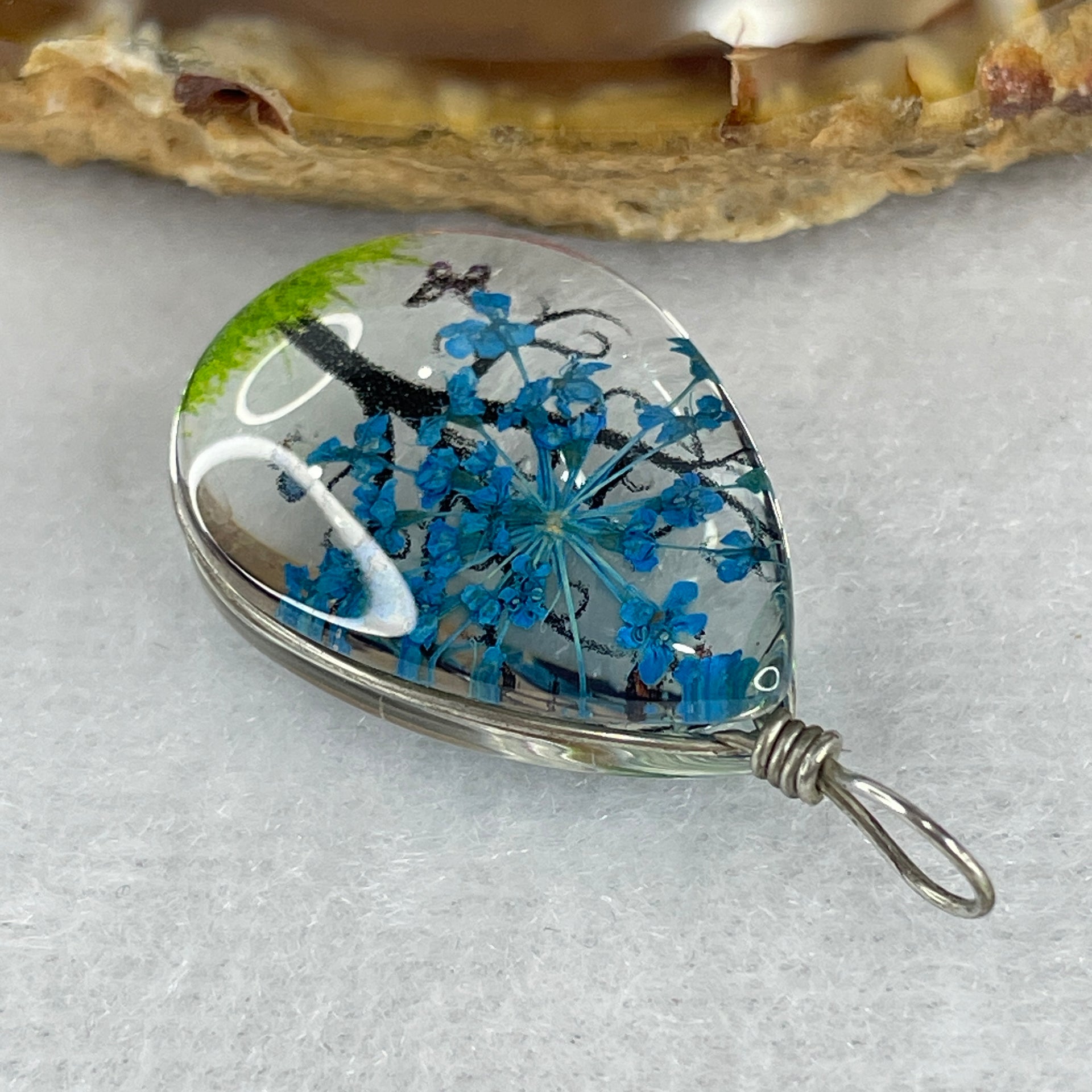 Man Made Bule with Brown Glass Tree Charm 5.11g 24.8 by 18.0 by 9.8mm - Huangs Jadeite and Jewelry Pte Ltd