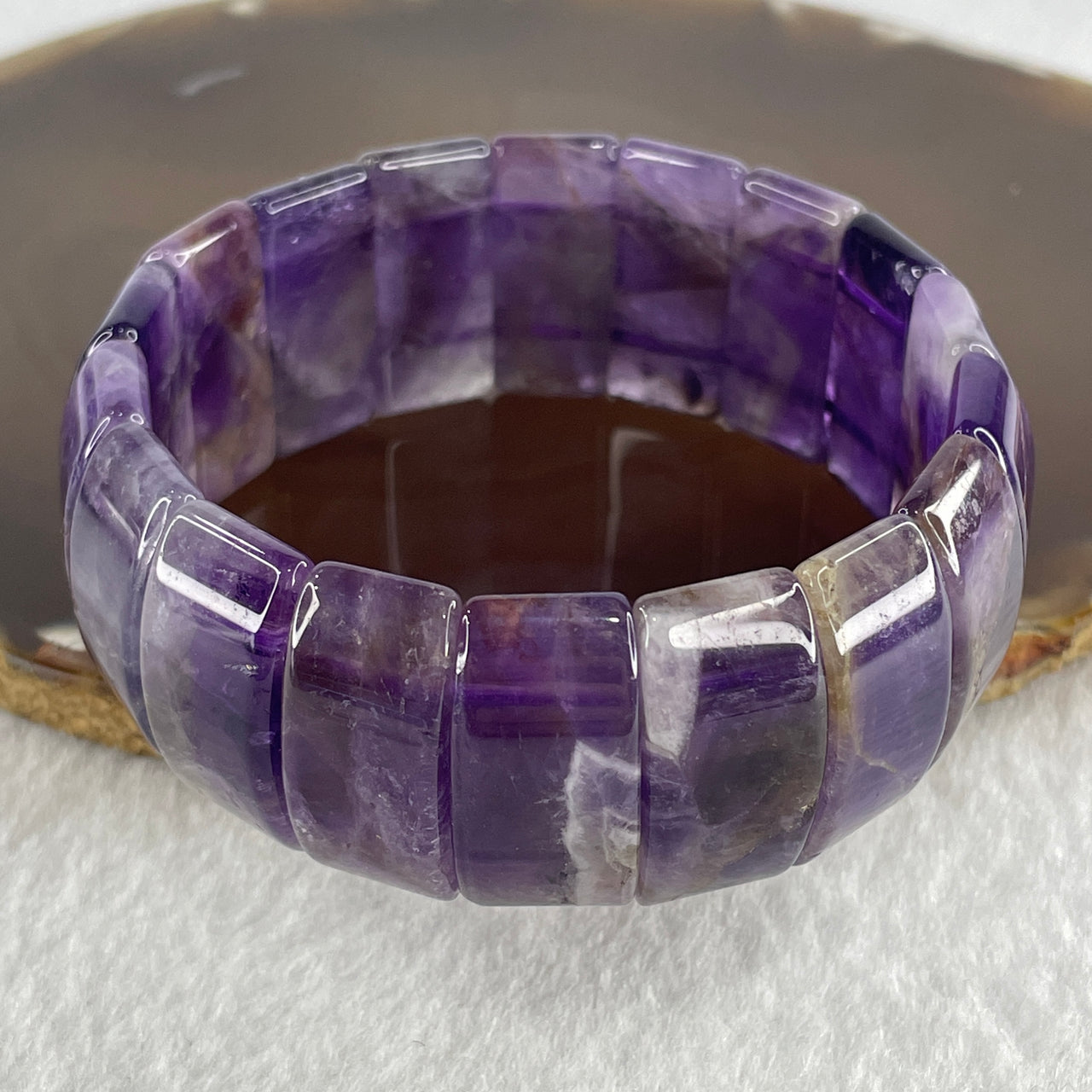 Certified Natural Dreamy Amethyst Shoupai Bracelet 76.80g 18cm 25.2mm 18pcs