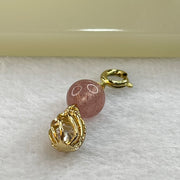 Natural Strawberry Quartz and Crystal in Gold Colour Claps Pendent Charm 1.53g 7.9mm - Huangs Jadeite and Jewelry Pte Ltd