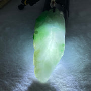 Type A Light Green with Green Jadeite Bee on Leaf Pendent 22.23g 67.2 by 27.8 by 7.0mm - Huangs Jadeite and Jewelry Pte Ltd