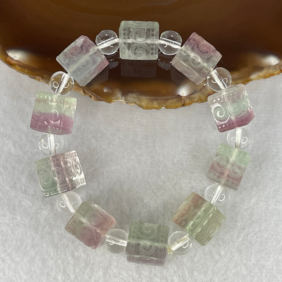 Very Very Good Grade Natural Multi Color Fluorite Cube Beads Bracelet | 11.2mm Geometric Rainbow Amulet (52.00g | 16cm Wrist | 10 Cubes)