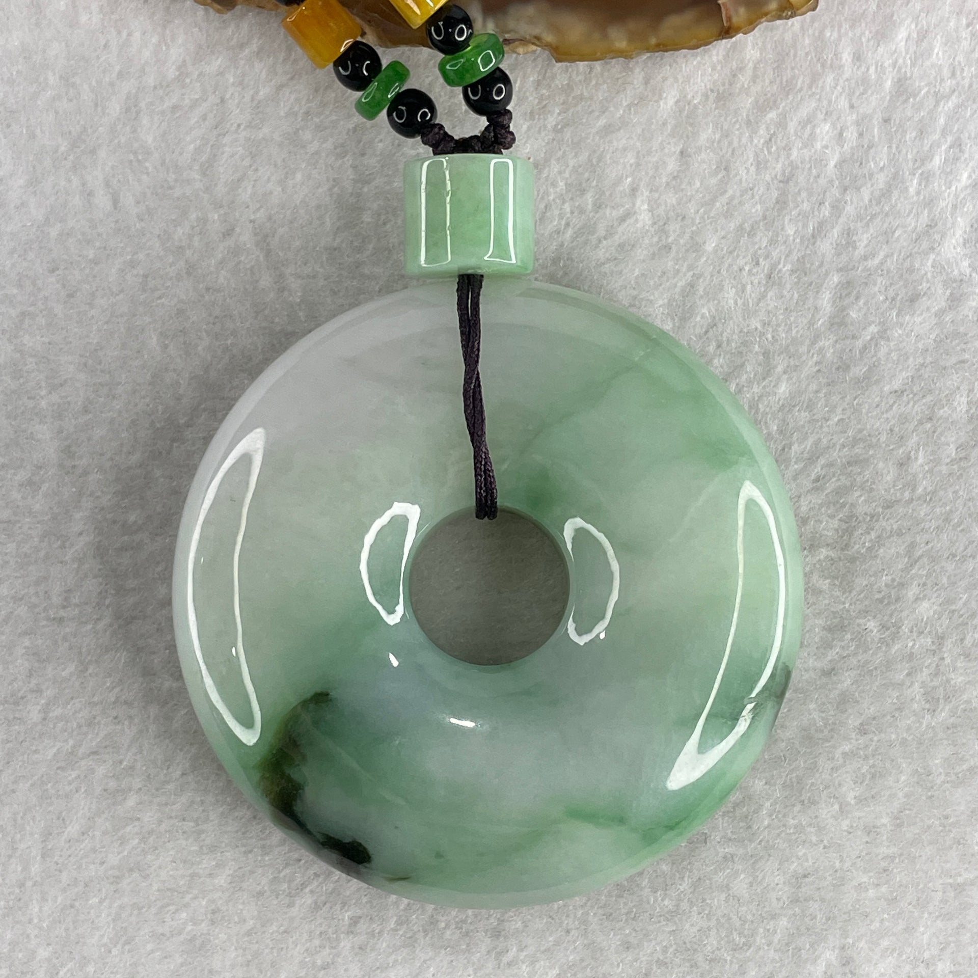 Natural Type A Green with Emerald Green and Lavender Piao Hua Jadeite Donut Pendant 91.56g 54.8 by 14.0mm - Huangs Jadeite and Jewelry Pte Ltd