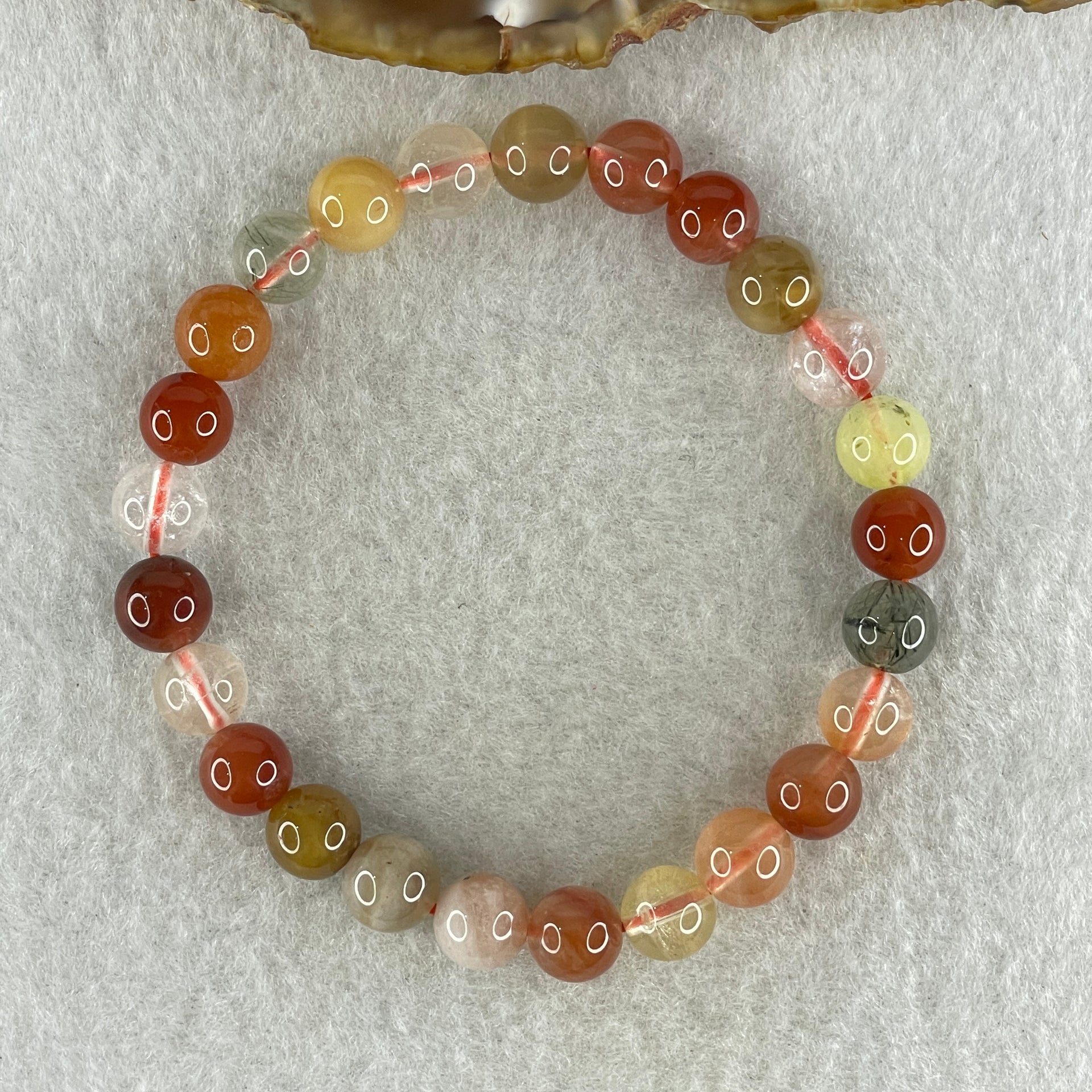 Natural Multi treasures Quartz Beads Bracelet 15.39g 15.5cm 7.9mm 25Beads - Huangs Jadeite and Jewelry Pte Ltd