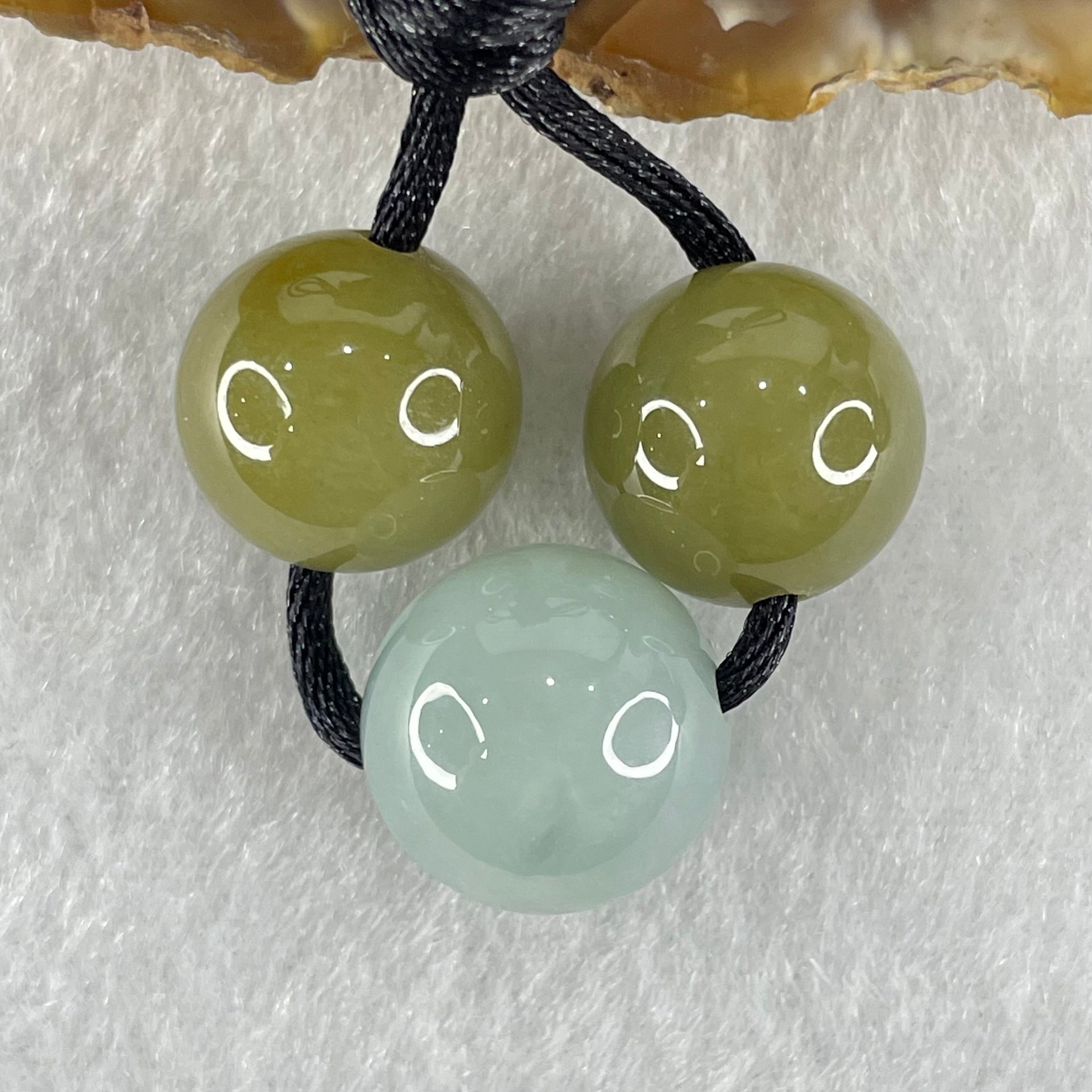 Type A Light Blueish Green 14.7mm and Brown 13.7mm Jadeite Beads Necklace 15.66g - Huangs Jadeite and Jewelry Pte Ltd