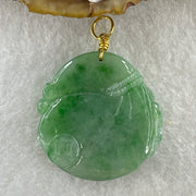 916 22K Yellow Gold Type A Natural Green with Emerald Green Spots Jadeite Money Bag with Coins Pendant 13.22g 33.1 by 32.6 by 6.7mm - Huangs Jadeite and Jewelry Pte Ltd