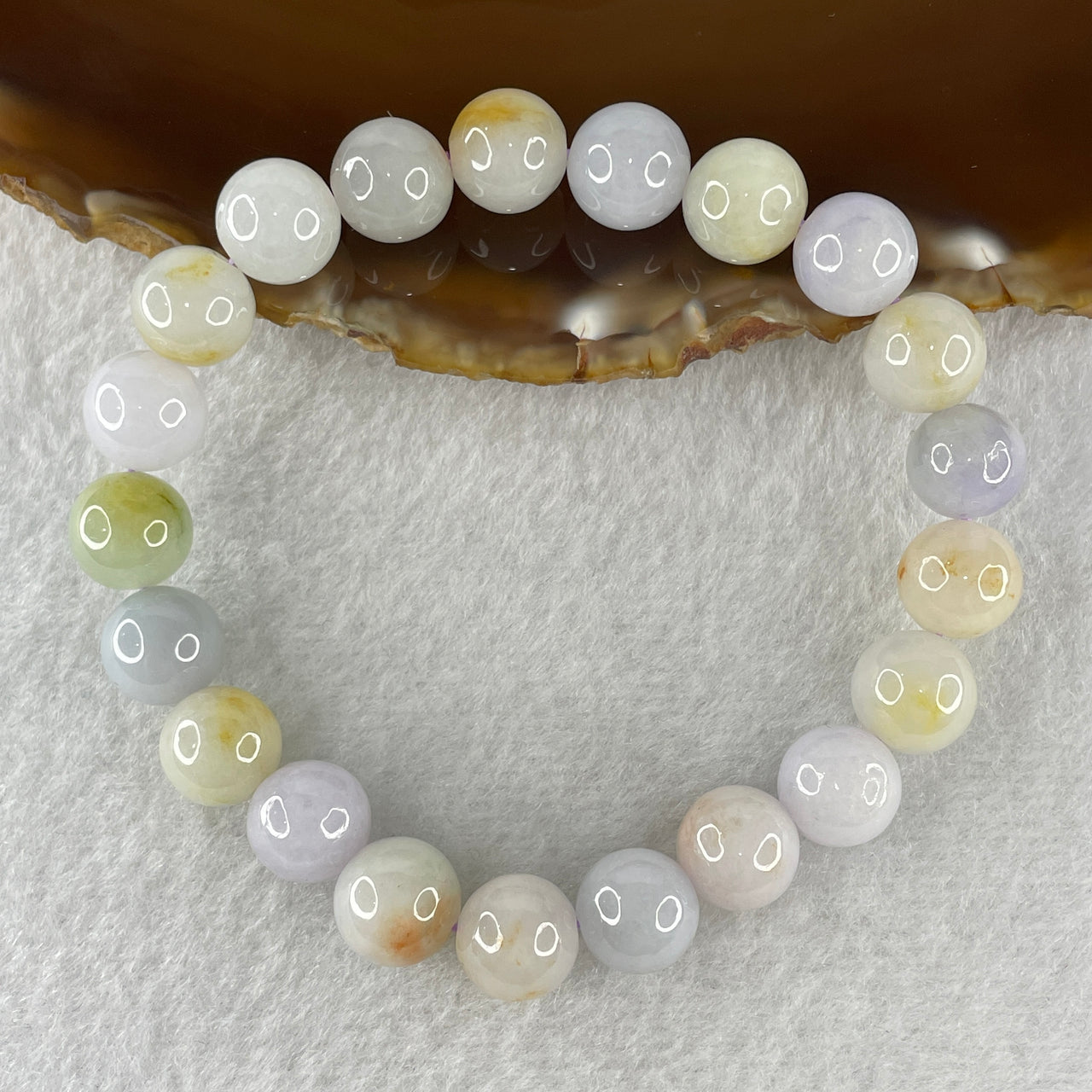 Natural Type A Light Lavender Light Green with Yellow Jadeite Round Shape Beads Bracelet 33.48g 17cm 9.9mm 21 Beads - Huangs Jadeite and Jewelry Pte Ltd