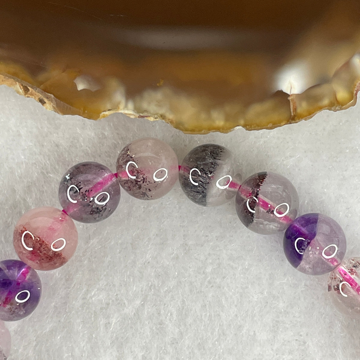 Certified Above Average Grade Natural Super 7 Crystal Beads Bracelet | 8.3mm Sacred 7-Mineral Synergy Power (18.43g | 16.5cm Wrist Sizing | 24 Beads)