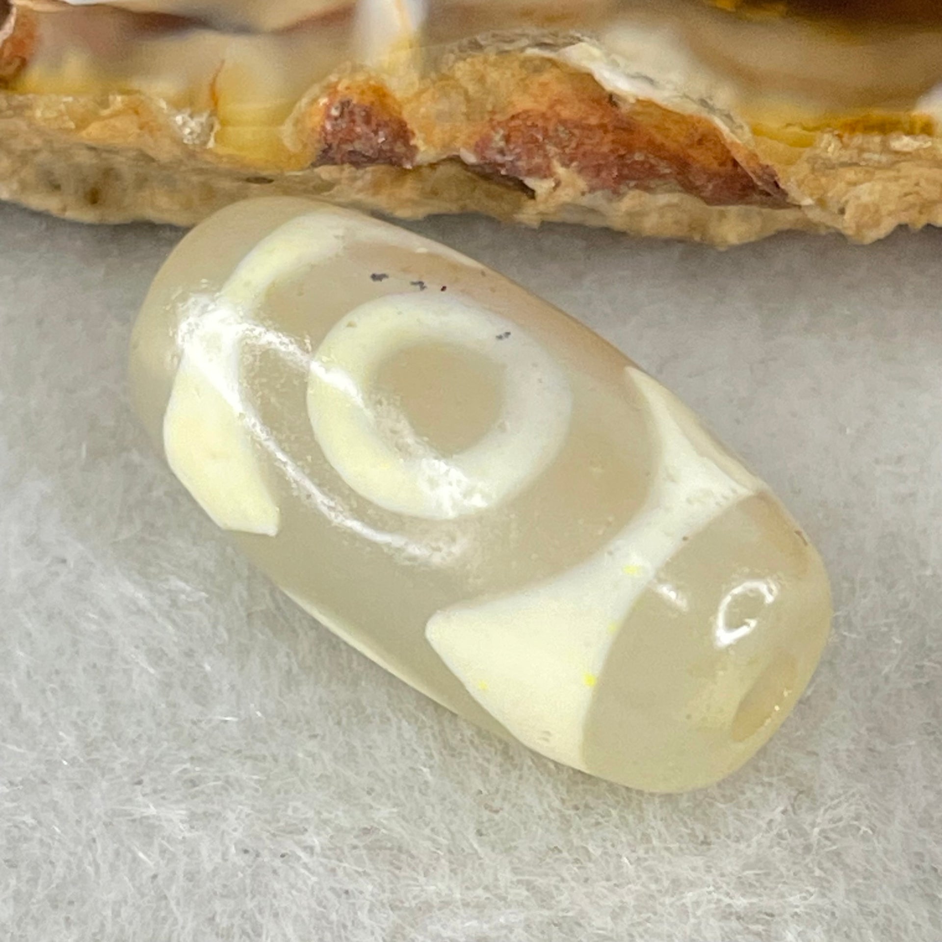 Natural Powerful Tibetan Old Oily Agate 3 Eyes Dzi Bead Heavenly Master (Tian Zhu) 三眼天诛 3.30g 20.1 by 10.6mm - Huangs Jadeite and Jewelry Pte Ltd