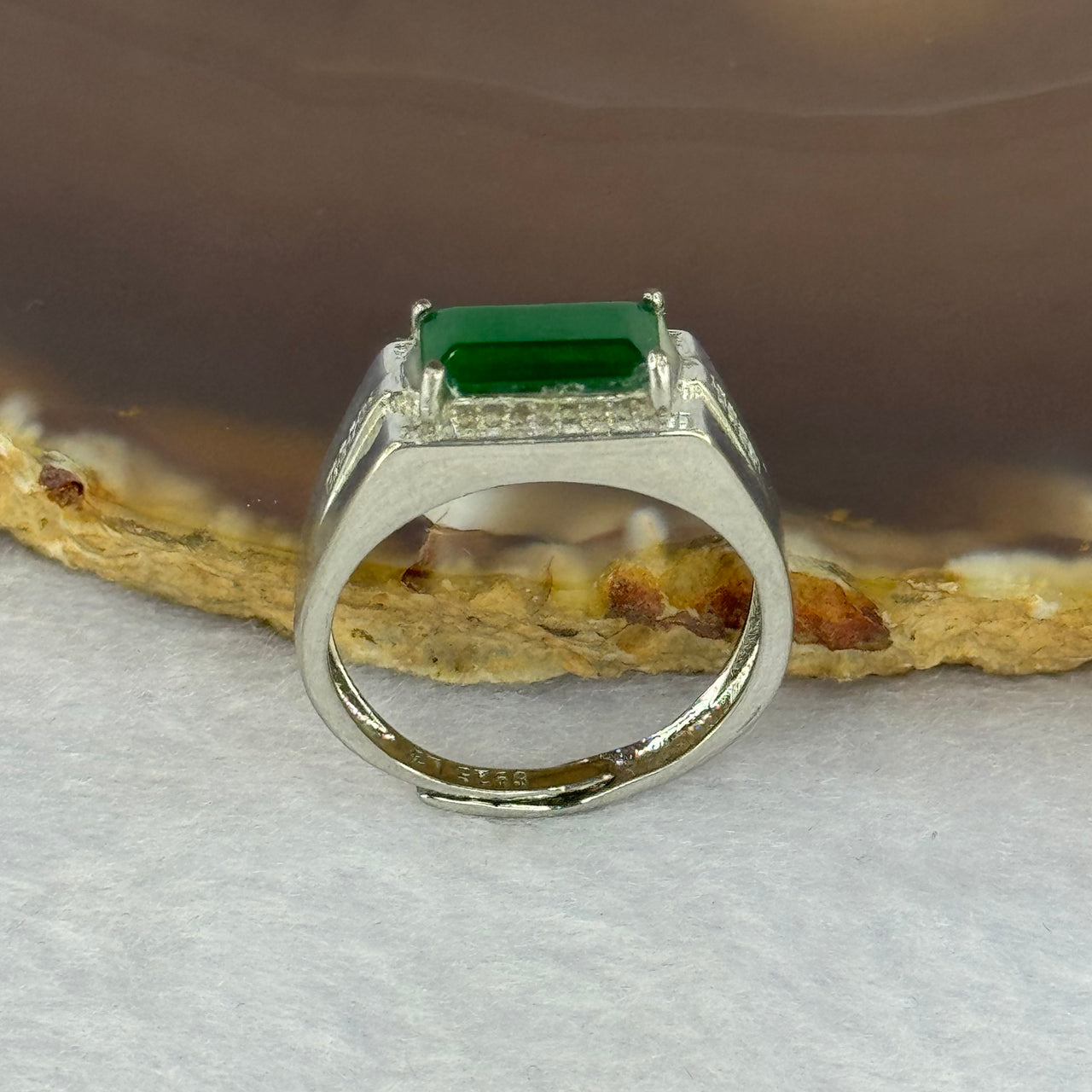 Type A Icy Green Jadeite with Crystals in S925 Sliver Ring (Adjustable Size) 3.54g 11.4 by 6.6 by 2.5mm - Huangs Jadeite and Jewelry Pte Ltd