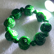 Antique Natural Type A Old mine Spicy Green Jadeite Dragon and Bat Bracelet 46.77g 14.8 by 13.9 by 15.6mm 12cm - Huangs Jadeite and Jewelry Pte Ltd