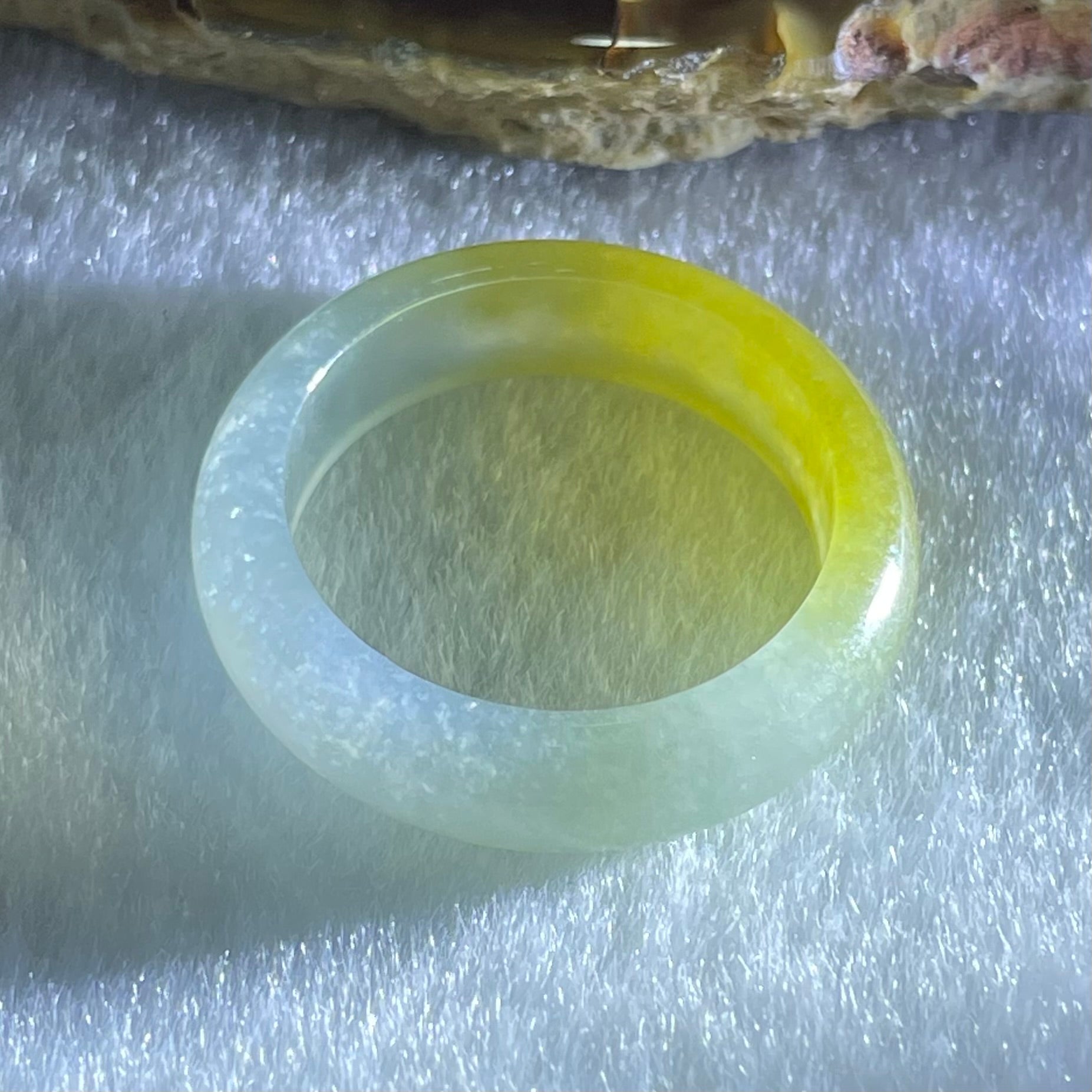 Type A Semi Icy Light Blueish Green with Yellow Patch Jadeite Ring 3.75g 6.1 by 3.5mm US9.1 HK20.2 - Huangs Jadeite and Jewelry Pte Ltd