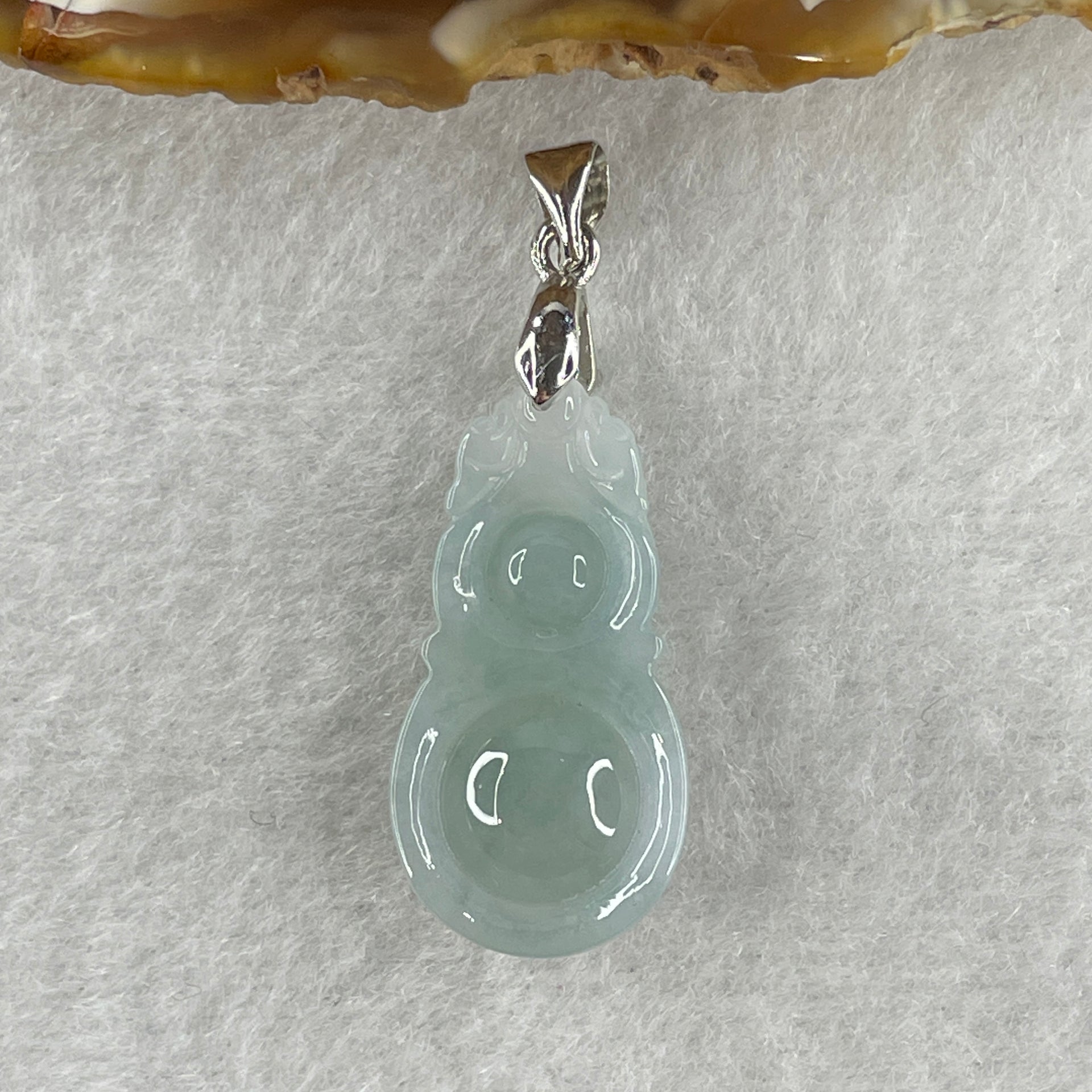 Natural Type A Semi Icy Lavender Jadeite Calabash Hulu Pendant in Stainless Steel Clasp 3.55g 27.2 by 13.8 by 6.4mm - Huangs Jadeite and Jewelry Pte Ltd