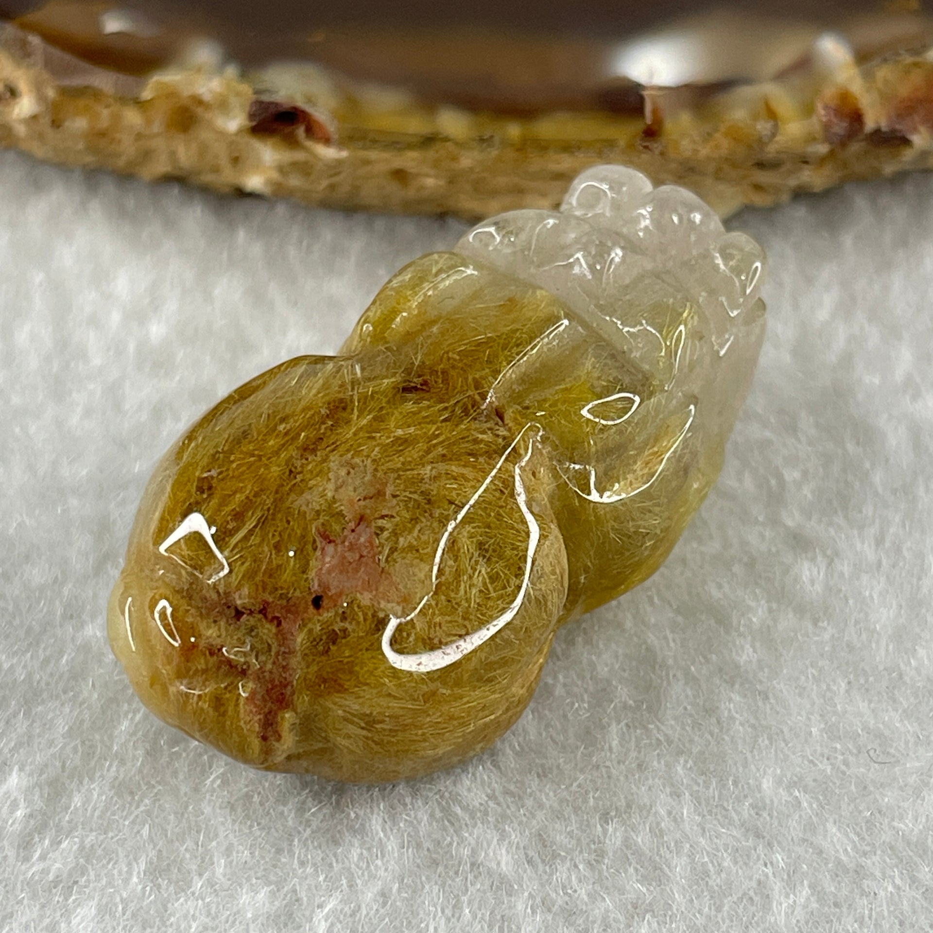 Natural Golden Rutilated Quartz Pixiu Charm 14.72g 35.0 by 18.1 by 14.6mm - Huangs Jadeite and Jewelry Pte Ltd