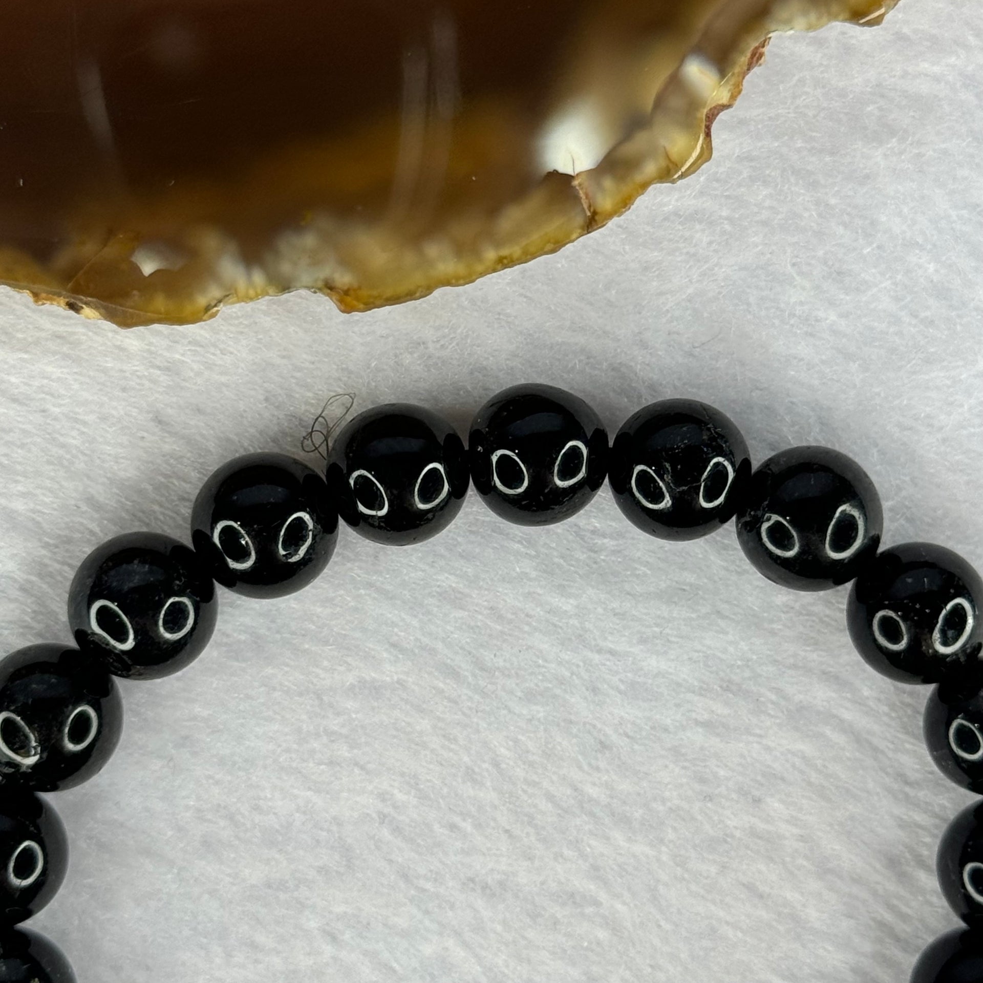 Natural Black Rutilated Quartz Beads Bracelet 天然黑发水晶手链 23.53g 16cm 9.4mm 21 Beads - Huangs Jadeite and Jewelry Pte Ltd