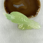 Natural Green Serpentine Bird on Plant with Wooden Stand Display 361.9g 150.0 by 80.0 by 180.0mm - Huangs Jadeite and Jewelry Pte Ltd