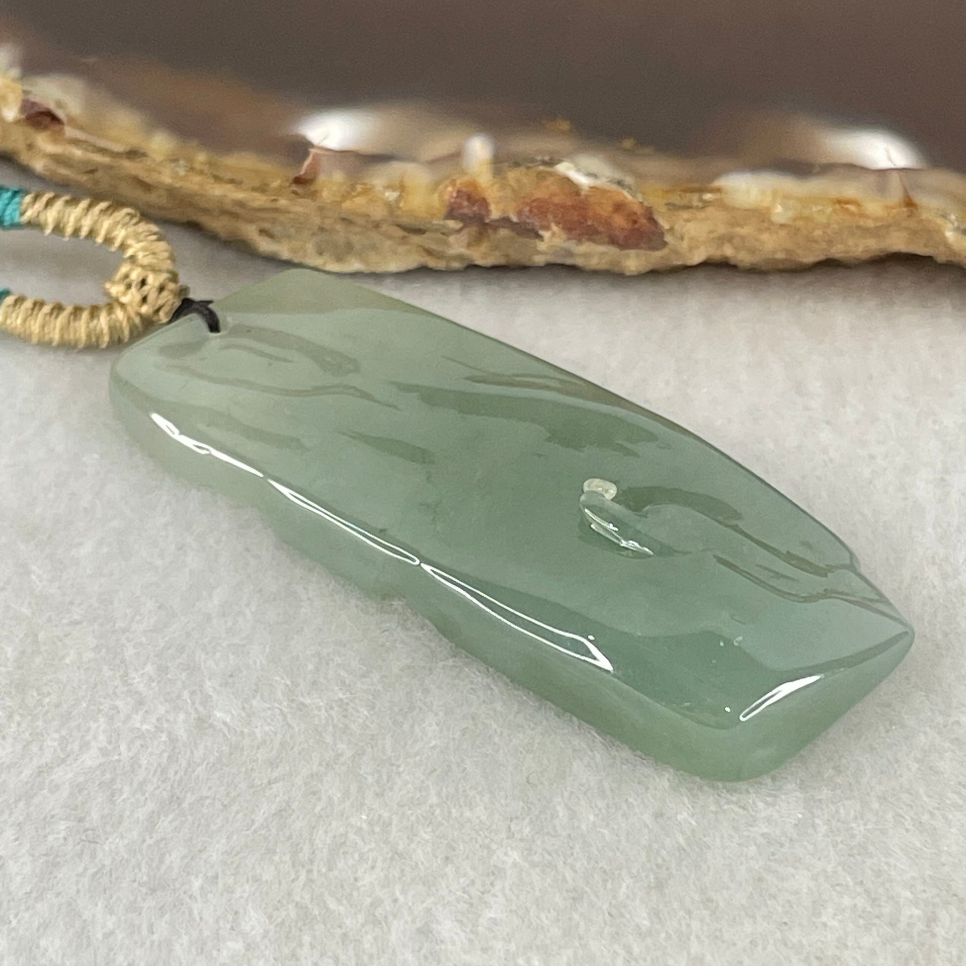 Type A Semi Icy Blueish Green Jadeite Gui Ren Benefactor Pendant 17.27g 48.5 by 19.6 by 7.7mm - Huangs Jadeite and Jewelry Pte Ltd