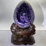 Natural Deep Purple Amethyst Egg with Wooden Stand Display 7,662.7g 190.0 by 185.0 by 300.0mm - Huangs Jadeite and Jewelry Pte Ltd