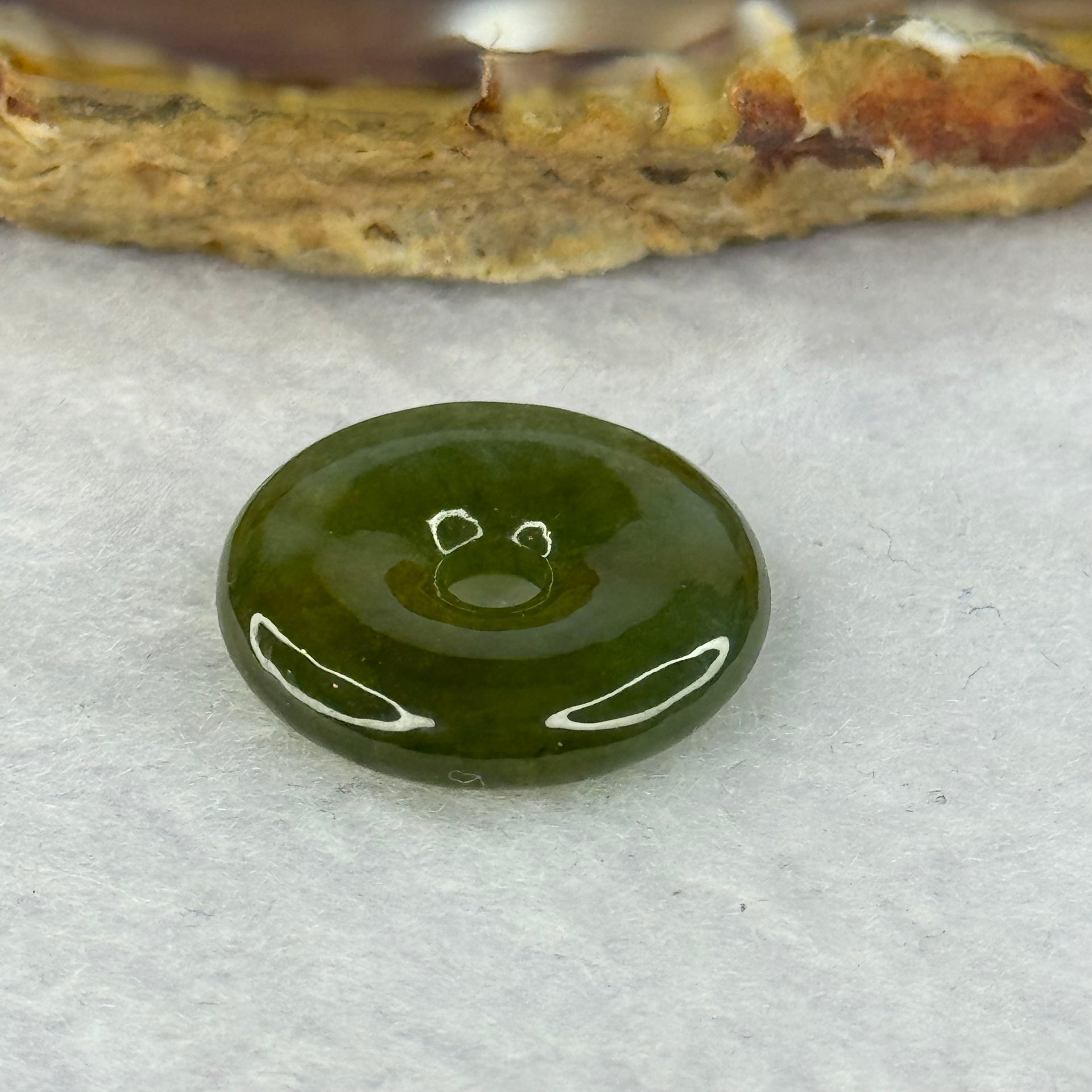 Type A Yellow Green Jadeite Ping An Kou Donut Pendant 2.90g 18.1 by 4.4mm - Huangs Jadeite and Jewelry Pte Ltd