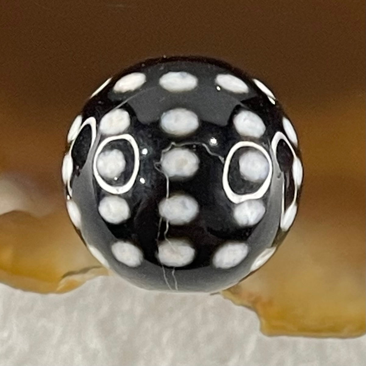 Natural Powerful Tibetan Old Oily Black White Agate 50 Eyes Dzi Bead Heavenly Master (Tian Zhu) 五十眼天诛 1.44g 10.1 by 10.3mm - Huangs Jadeite and Jewelry Pte Ltd