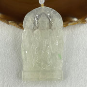 Rare Type A Icy White to Colorless with Green Spot Jadeite Amitabha Buddha with Buddha Double Side and Double Dragon and Elephants Pendant 68.88g 80.5 by 46.3 by 7.9mm - Huangs Jadeite and Jewelry Pte Ltd