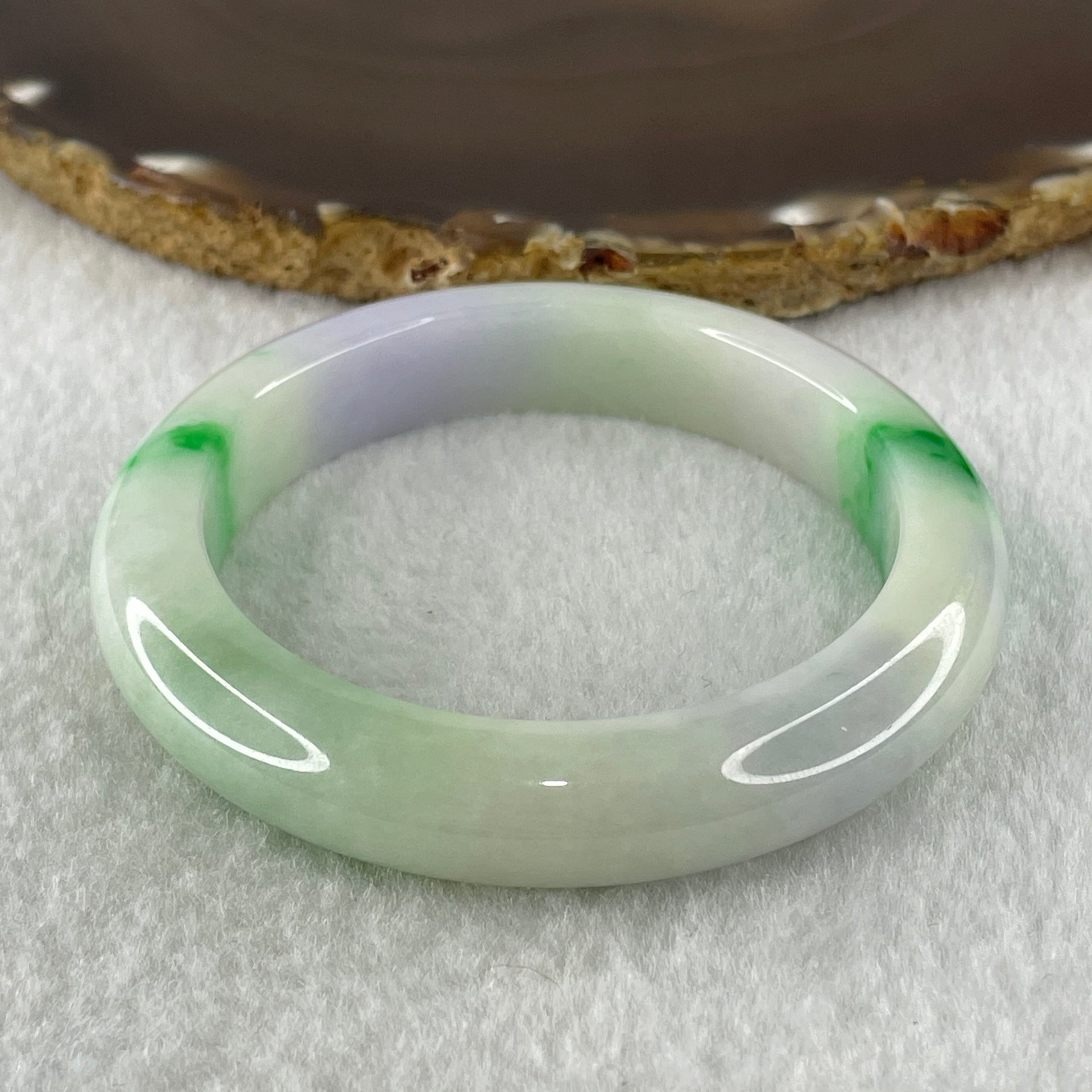 Rare Type A Natural Light Green with Lavender and Imperial Green Patches Jadeite Bangle 53.15g Inner Diameter 52.8mm 11.3 by 9.2mm (Internal Lines) - Huangs Jadeite and Jewelry Pte Ltd