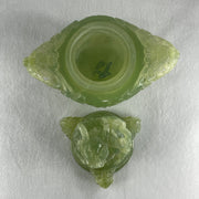 Natural Jelly Light Green Serpentine Pixiu Incense Burner with Wooden Stand Display 1,364.0 by 178.0 by 110.0 by 205.0mm - Huangs Jadeite and Jewelry Pte Ltd