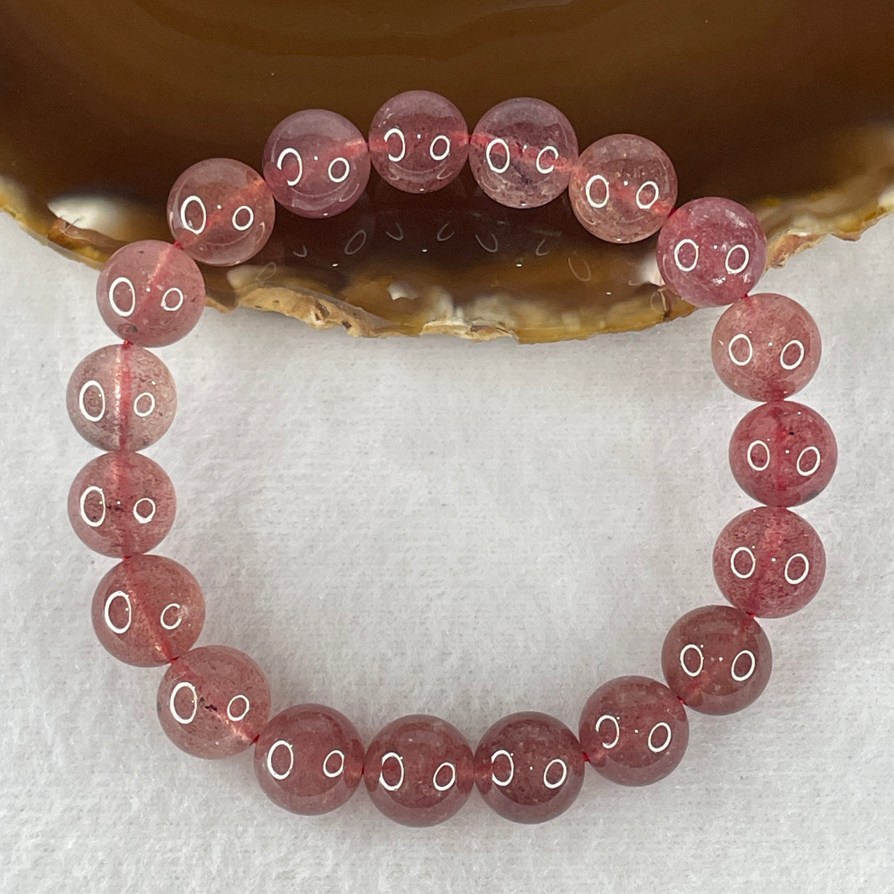 Natural Strawberry Quartz Beads Bracelet 30.93g 16.5cm 10.8mm 19 Beads