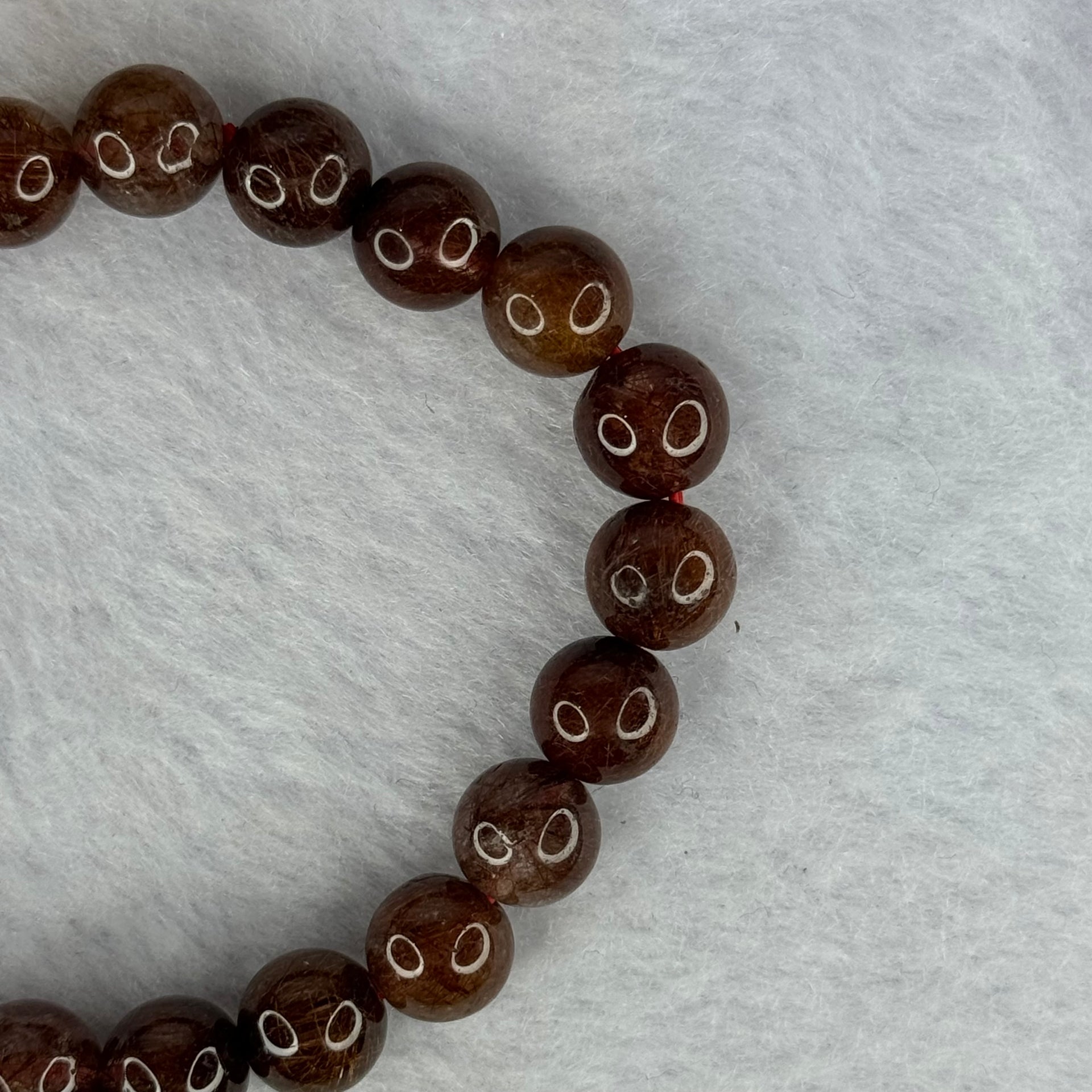 Natural Copper Rutilated Quartz Beads Bracelet 天然銅髮晶手镯 19.38g 16cm 8.9mm 22 Beads - Huangs Jadeite and Jewelry Pte Ltd