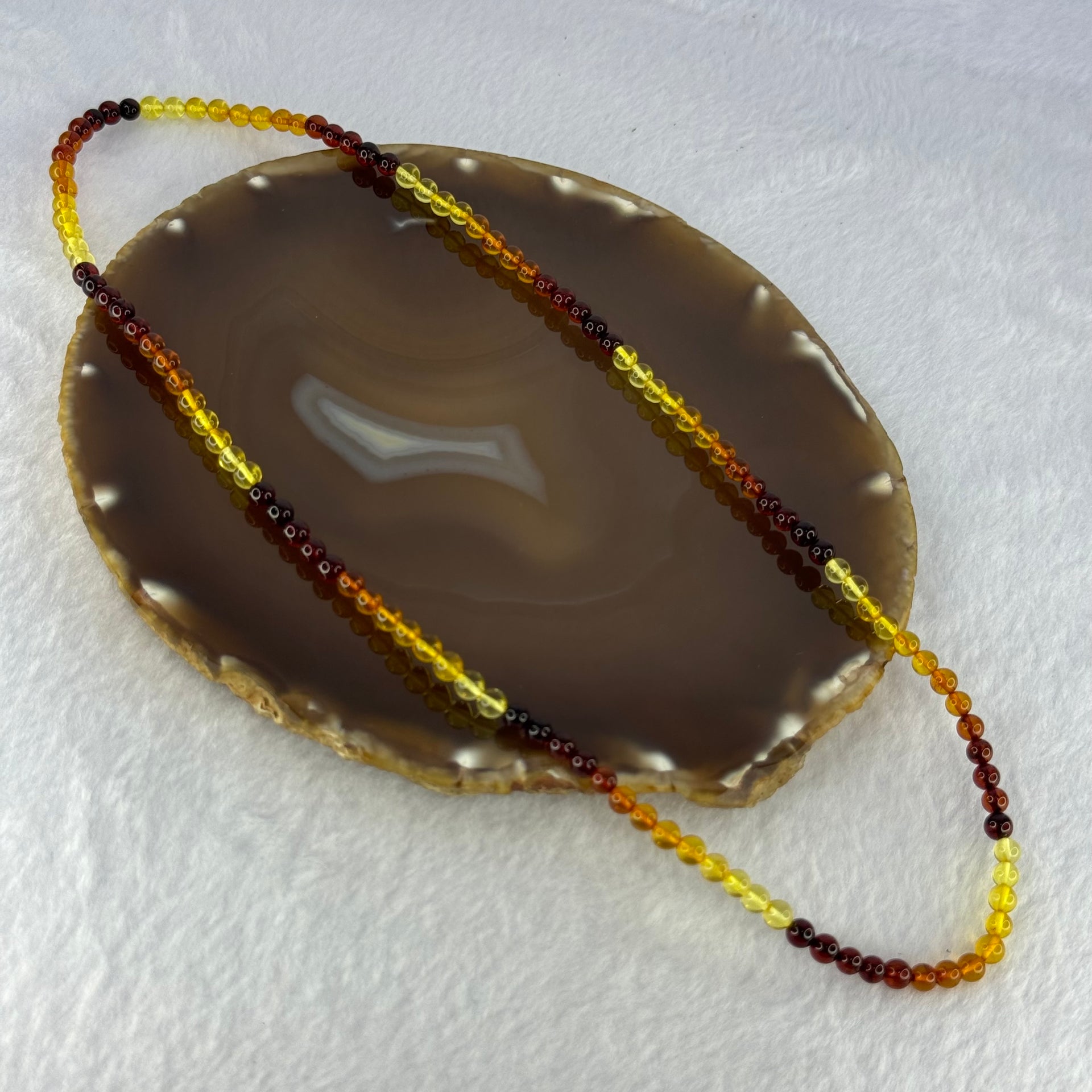Natural Mixed Color Amber Beads Elastic Necklace 天然血珀项链 10.77g 36cm 7.4mm 52 Beads - Huangs Jadeite and Jewelry Pte Ltd