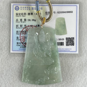 Type A Icy Green with Green Piao Hua Jadeite Guan Yin Bodhisattva Pendant 30.08g 63.4 by 44.1 by 5.3mm - Huangs Jadeite and Jewelry Pte Ltd