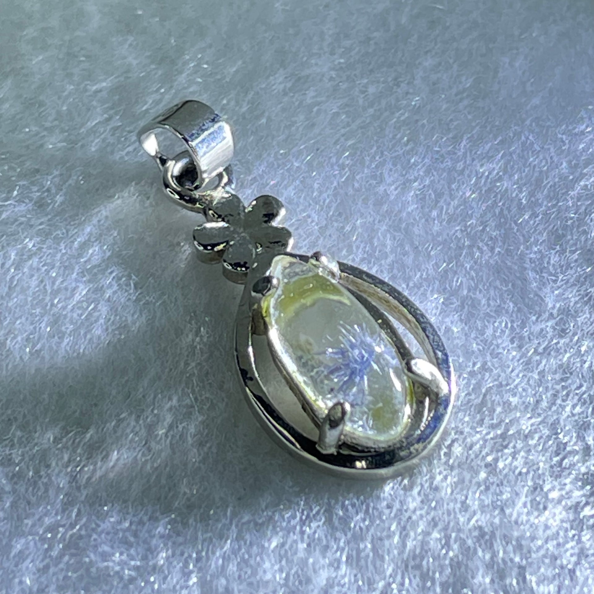Good Grade Rare Natural Blue Dumortierite Rutilated Quartz in S925 Pendant 2.02g 12.7 by 5.2 by 3.5mm - Huangs Jadeite and Jewelry Pte Ltd