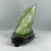 Natural Semi Icy Green Serpentine Tong Zhi on Lotus Leaf and Lotus Flower with Wooden Stand Display 1,458.5g L270.0 by B96.0 by H158.0mm - Huangs Jadeite and Jewelry Pte Ltd