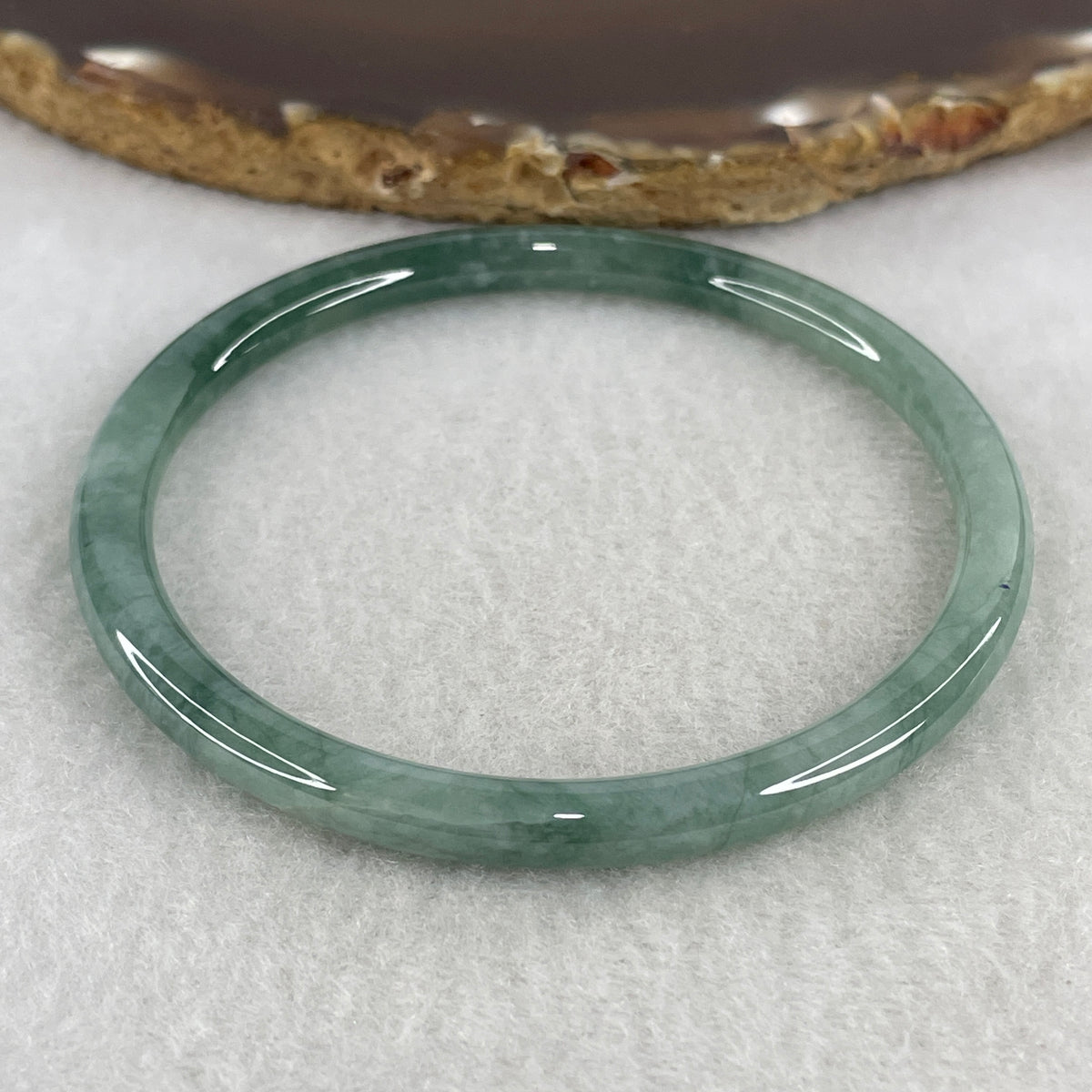 Natural Type A Green Jadeite Bangle | 58.3mm Inner Diameter (16.78g 5.6x5.6mm | External Rough | Organic Earth Texture & Heart Harmony) - Huangs Jadeite and Jewelry Pte Ltd