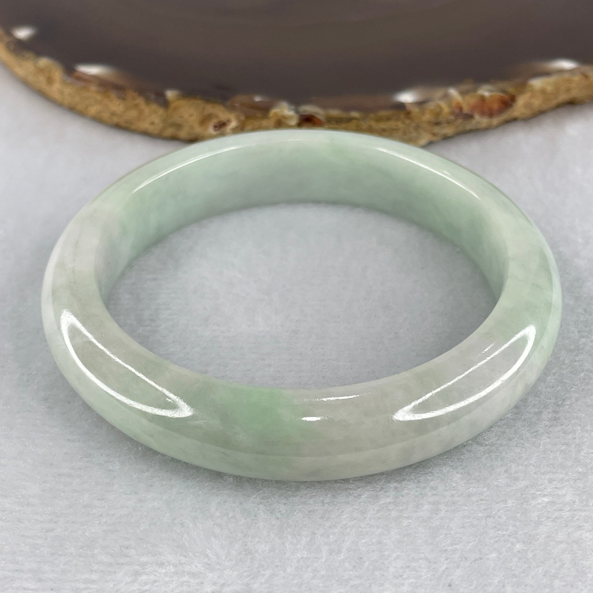 Certified Natural Type A Light Green with  Faint Lavender Patches Jadeite Bangle 62.580g Internal Diameter 58.5mm 12.5 by 9.2mm (Very Slight Internal Lines) - Huangs Jadeite and Jewelry Pte Ltd