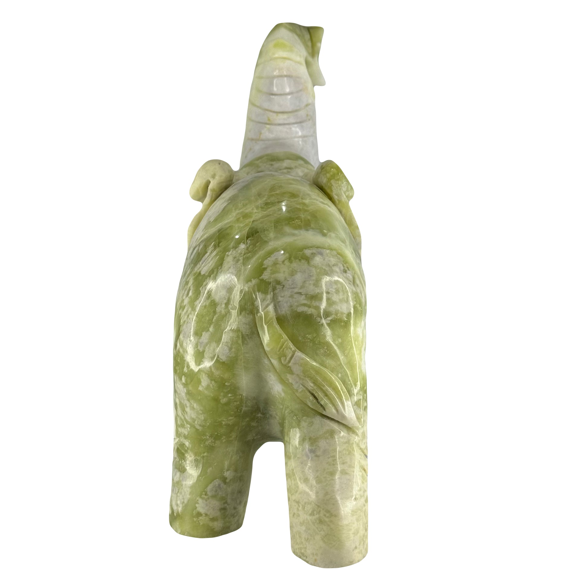 Natural Serpentine White and Green Patches Elephant Display 6,599.3g 280.0 by 96.0 by 275.0mm - Huangs Jadeite and Jewelry Pte Ltd