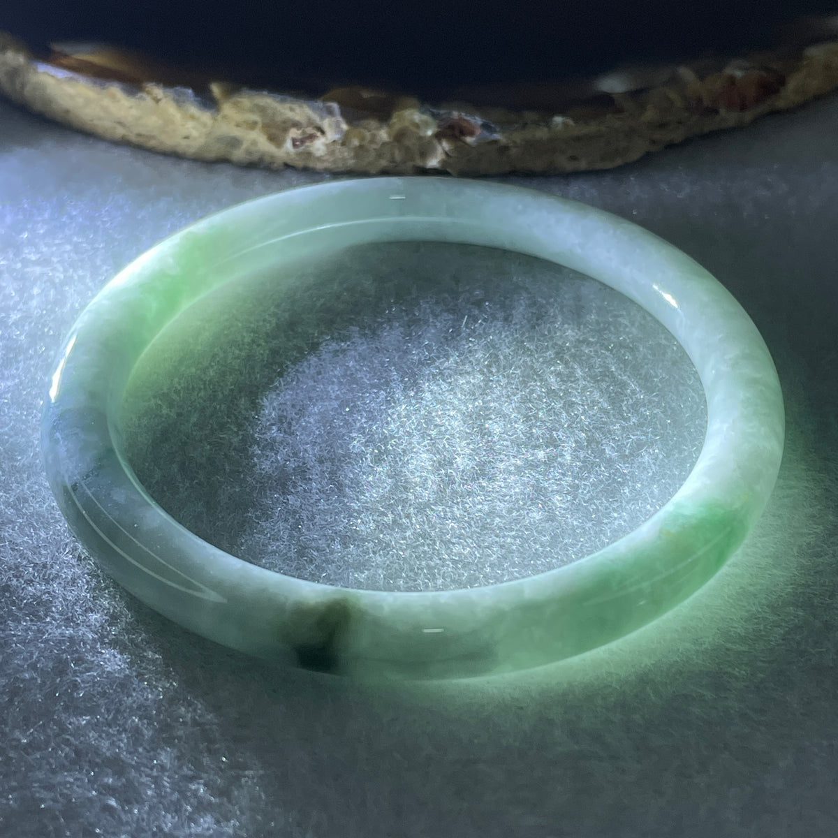 Natural Type A Light Green and Green Piao Hua Jadeite Full Round Ding Dang Bangle 22.98g Inner Diameter 54.0mm 6.5 by 7.0mm (Slight Internal Line) - Huangs Jadeite and Jewelry Pte Ltd