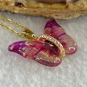 Man Made Pink Butterfly Pendant with Gold Color Necklace 3.39g 25.4 by 17.6 by 4.2mm - Huangs Jadeite and Jewelry Pte Ltd