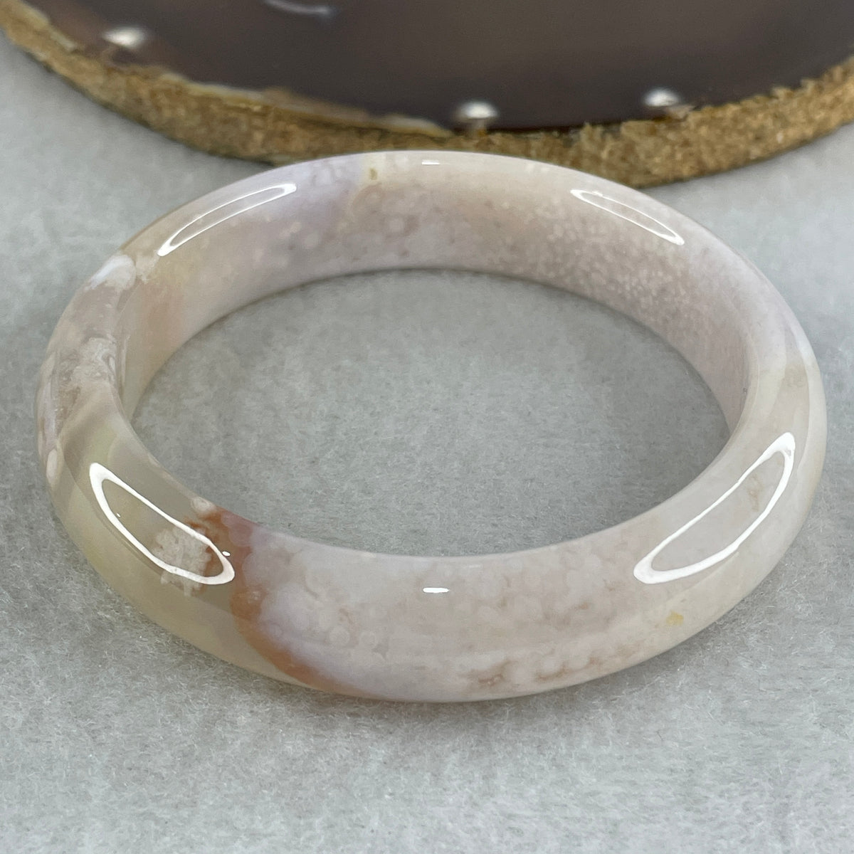 Natural Pink with Purple Flower Agate Set Bangle 146.60g Inner Diameter 57.0mm 14.0 by 7.8mm (Perfect) - Huangs Jadeite and Jewelry Pte Ltd
