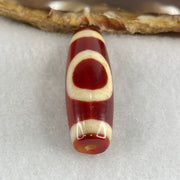 Natural Powerful Tibetan Old Oily Red White Agate One Eye Gold Metal Element Dzi Bead Heavenly Master (Tian Zhu) 一眼金天珠 8.81g 37.5 by 12.4mm - Huangs Jadeite and Jewelry Pte Ltd
