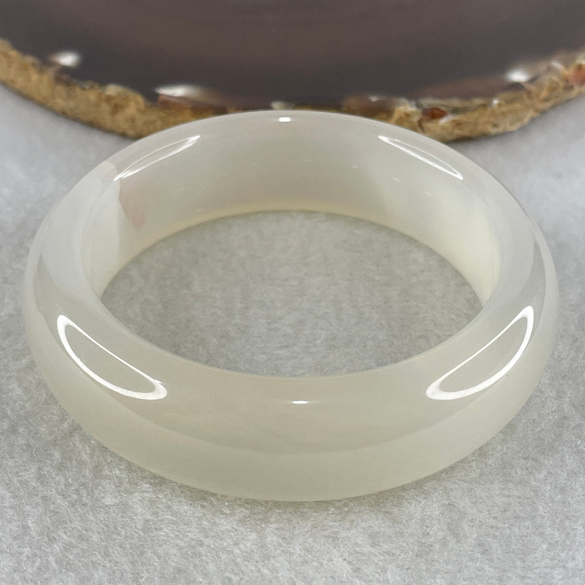 Natural White Agate Bangle | (64.79g | 54.8mm ID | 17.5 x 9.4mm | Close to Perfect | Auric Purification & Sovereign Serenity Anchor, Feng Shui Peace & Executive Wide Statement Bangle) - Huangs Jadeite and Jewelry Pte Ltd