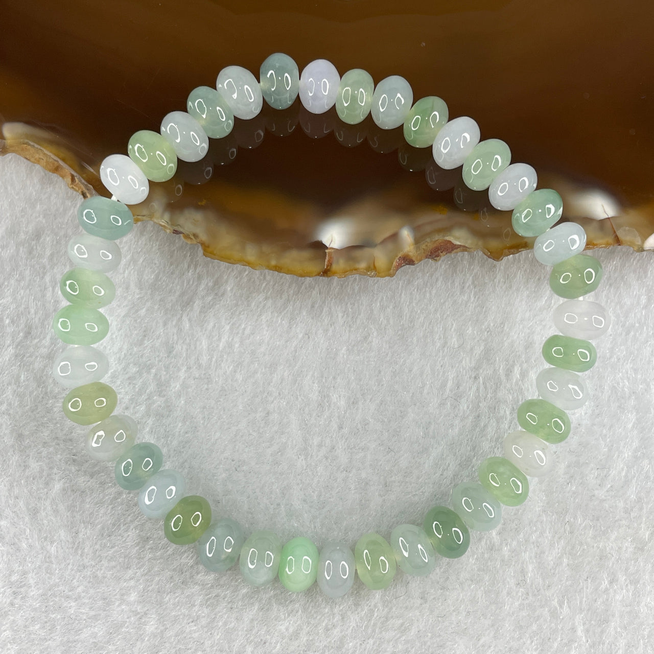 Natural Type A Light Blusieh Green with Light Lavender Jadeite Donut Abacus Shape Beads Bracelet 13.99g 15.5cm 6.6mm 40 Beads