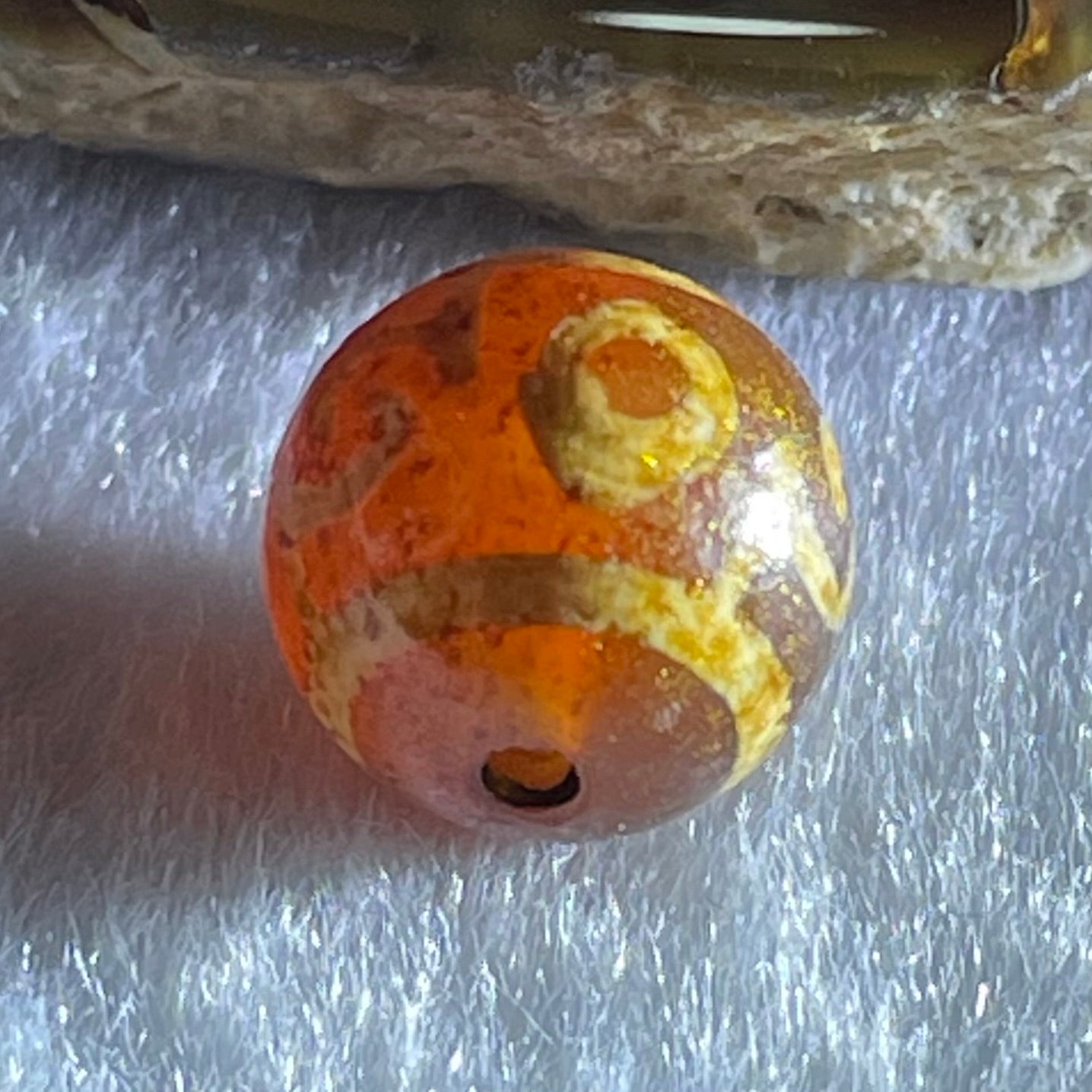 Natural Powerful Tibetan Old Oily Agate 3 Eyed Dharma Vajra Dzi Bead Heavenly Master (Tian Zhu) 三眼金刚杵天珠 1.44g 10.2 by 10.3mm - Huangs Jadeite and Jewelry Pte Ltd