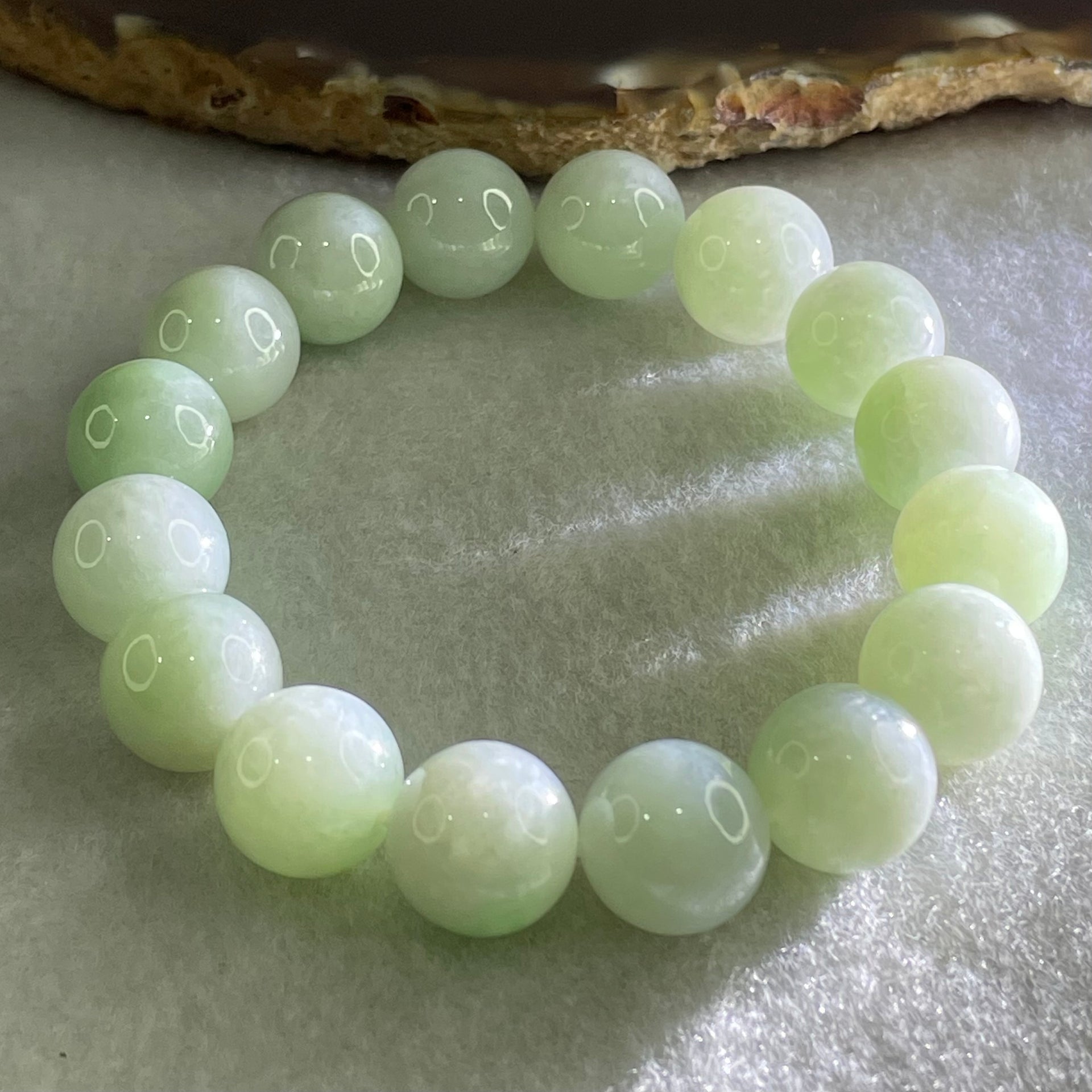 Type A Light Green Jadeite Beads Bracelet 48.85g 15cm 12.6mm 16 Beads - Huangs Jadeite and Jewelry Pte Ltd