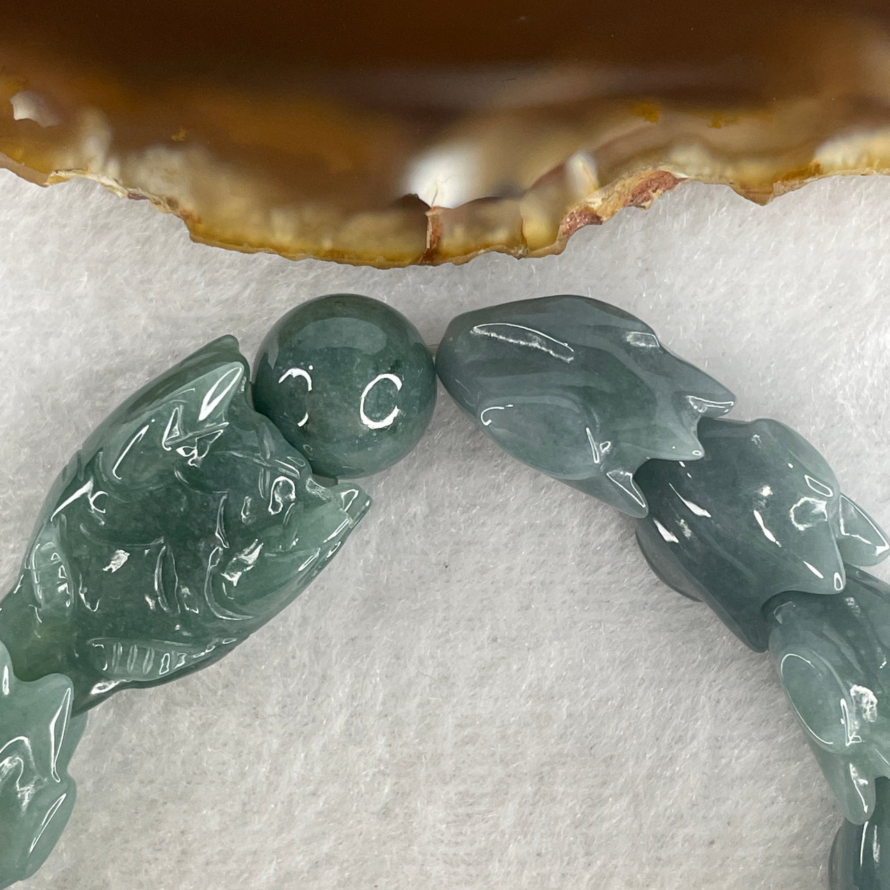 Certified Natural Type A Blueish Green Jadeite Dragon Bracelet 55.07g 16.5cm 16.0mm Dragon Head - 14.0mm 13 Pcs - Huangs Jadeite and Jewelry Pte Ltd