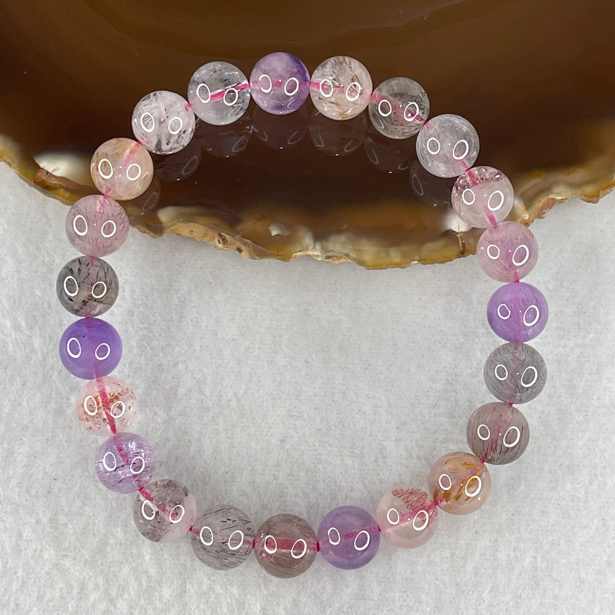 Certified Above-Average Grade Natural Super 7 Crystal Beads Bracelet | High-Density Multi-Bead Strand | Authentic Sacred Seven Multi-Mineral Inclusions Quartz Spiritual Catalyst & Auric Shield Bracelet (20.99g | 17cm Length | 8.8mm | 23 Beads)