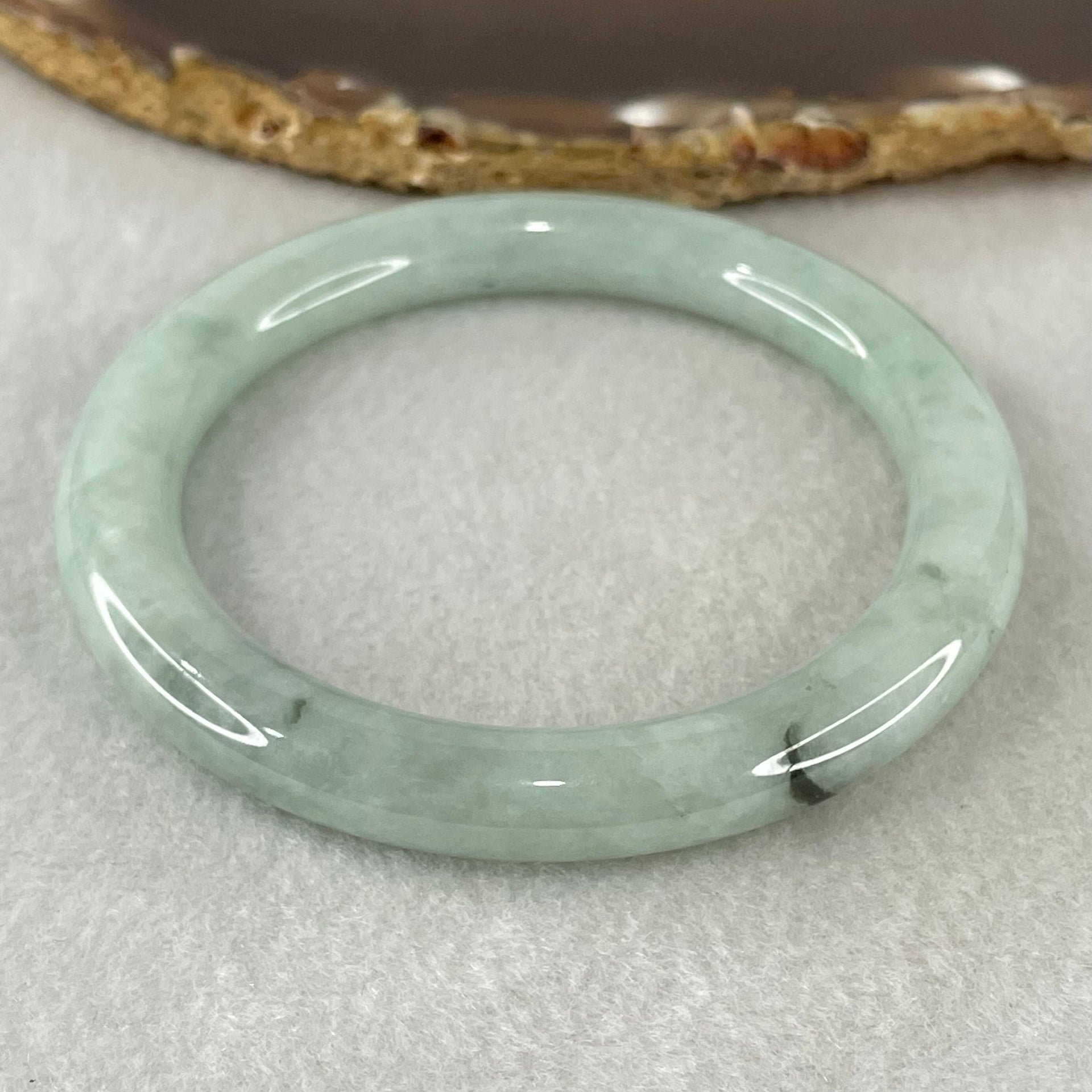 Type A Light Green with Blueish Green piao Hua Floral Jadeite Bangle 41.11g Inner Diameter 55.8mm 8.4 by 9.2mm (Very Slight Internal Lines) - Huangs Jadeite and Jewelry Pte Ltd