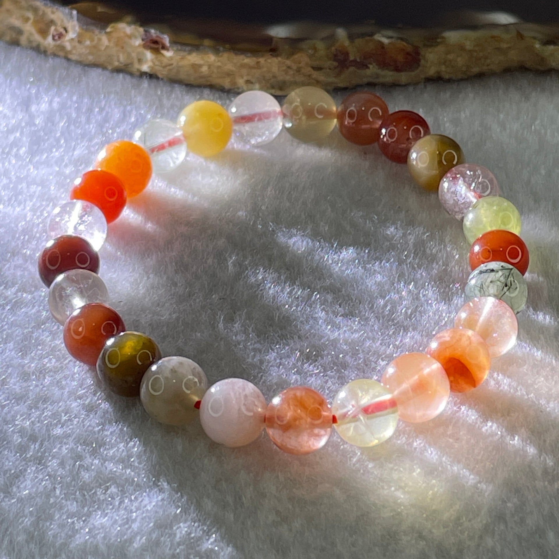 Natural Multi treasures Quartz Beads Bracelet 15.39g 15.5cm 7.9mm 25Beads - Huangs Jadeite and Jewelry Pte Ltd