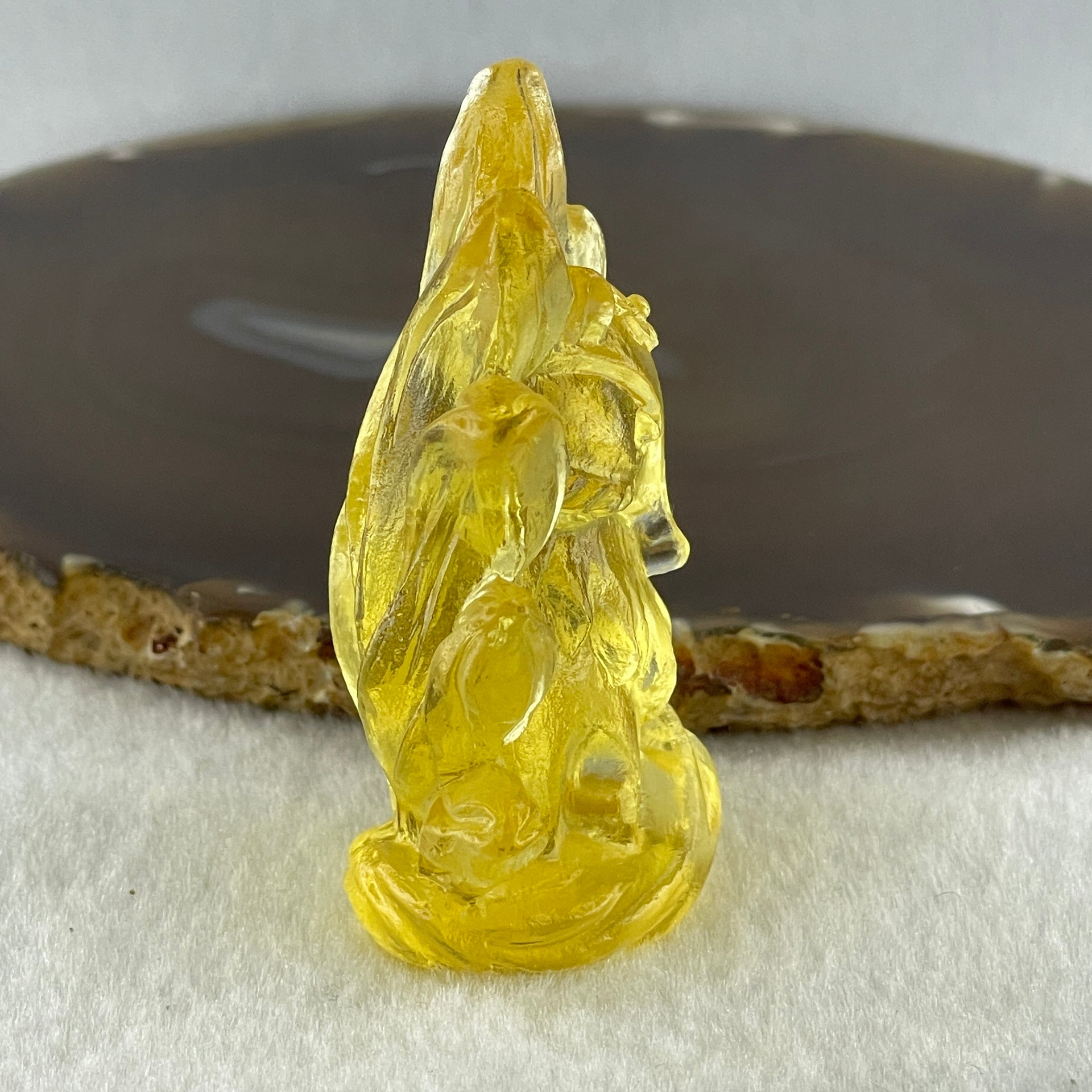 Liuli Yellow 9 Tail Fox Display 75.56g 54.0 by 26.3 by 64.0mm - Huangs Jadeite and Jewelry Pte Ltd