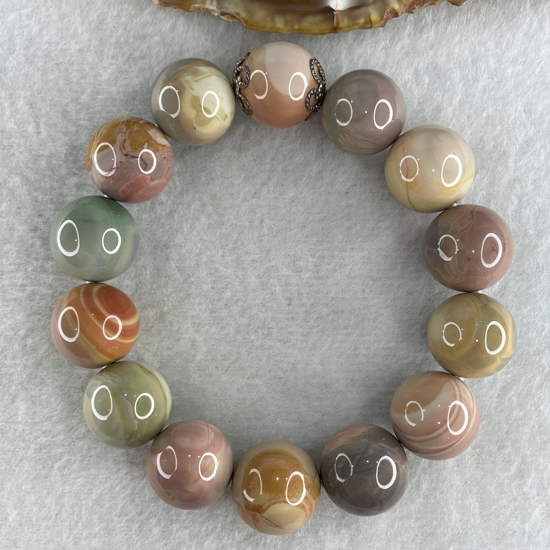 Natural Alashan Agate Greyish Pink Beads Bracelet 59.72g 16cm 15.0mm 14Beads - Huangs Jadeite and Jewelry Pte Ltd