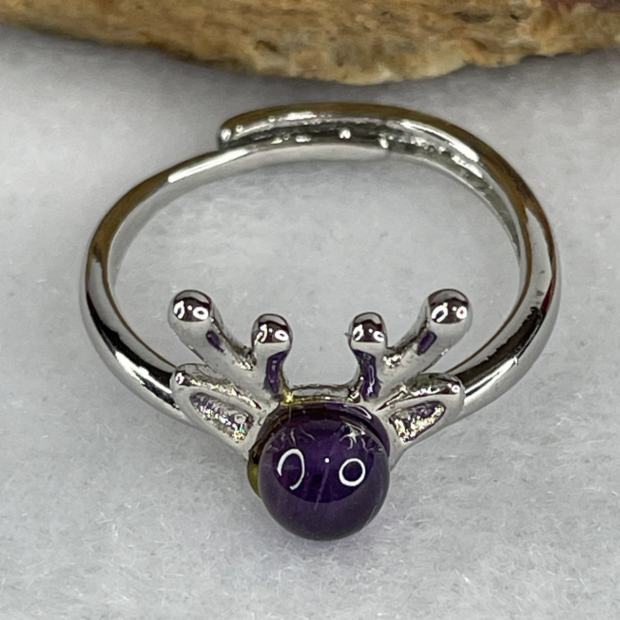 Natural Amethyst Deer Ring in S925 Sliver 2.68g 5.4mm ( Adjustable size) - Huangs Jadeite and Jewelry Pte Ltd